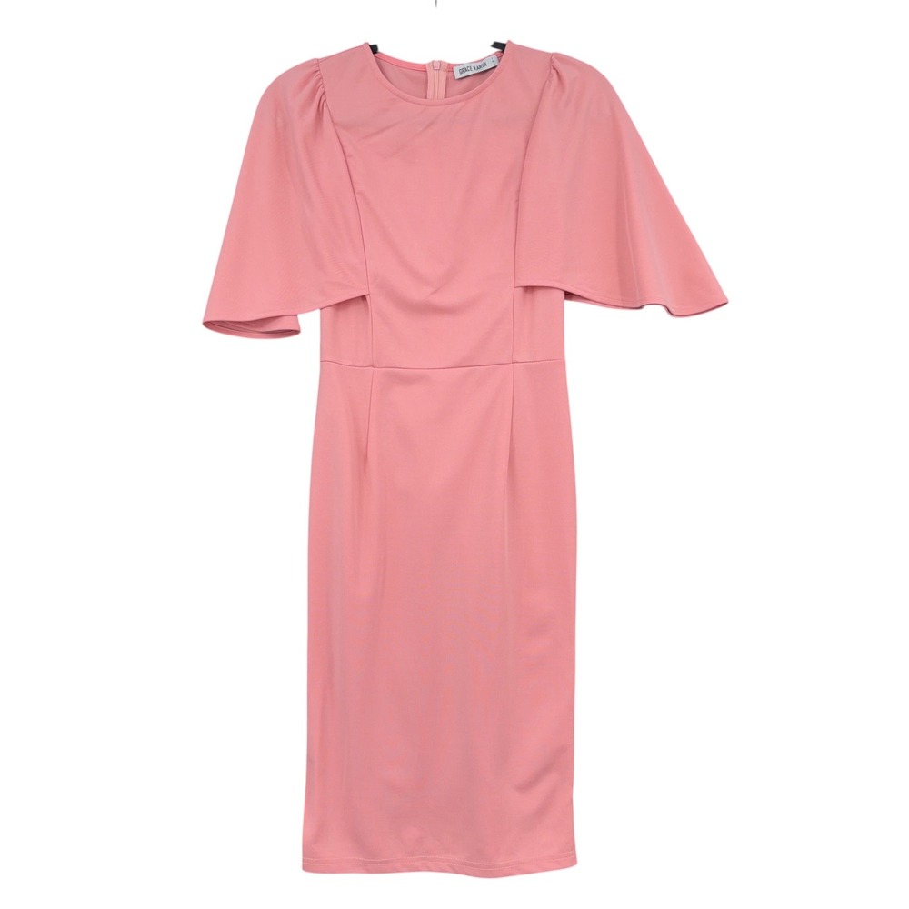 Grace Karin Cape Sleeve Sheath Dress Womens S Polyester Spandex‎ Pink